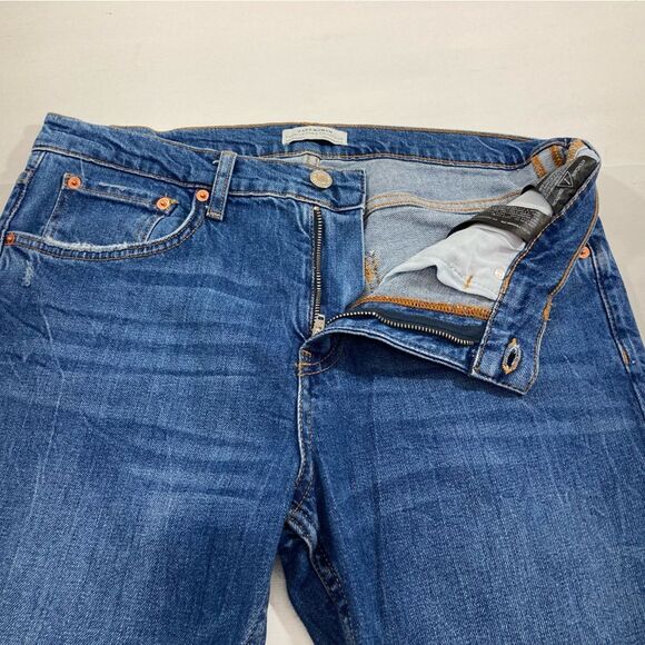 Zara Premium Jeans Women’s 8 Blue Denim High Rise Distressed Tapered Leg - Picture 6 of 12